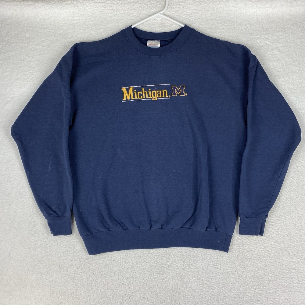 VTG Michigan Sweatshirt Mens Size L Blue Hanes Football Pullover University‎